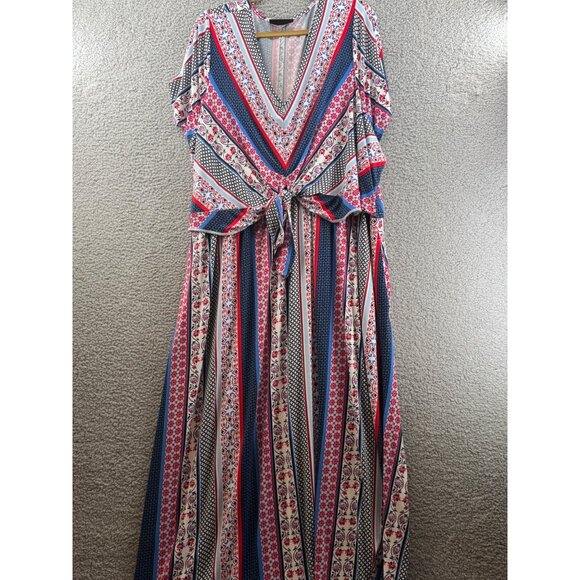 Lane Bryant Womens Striped & Floral Maxi Dress With Tie Waist Multicolor 34/36 - Picture 1 of 9